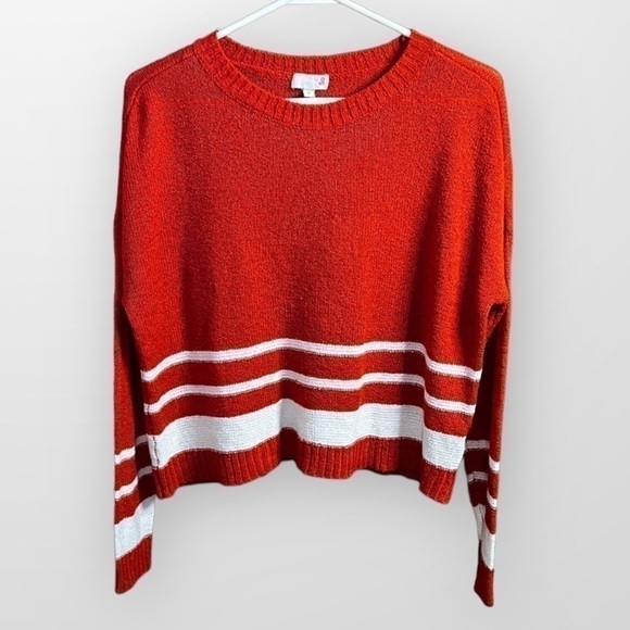 SO Tops - 𝅺SO brand juniors orange sweater with white stripes.  Size Medium